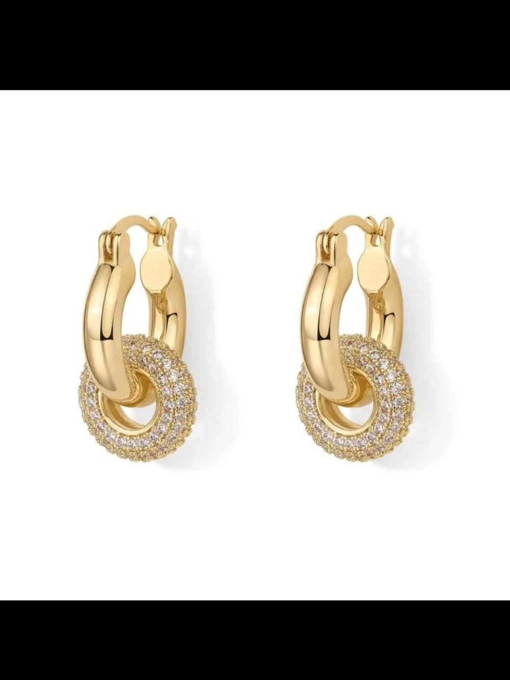 14K Gold Plated Convertible Chunky Hoop and Huggie Earrings - Cubic Zirconia CZ